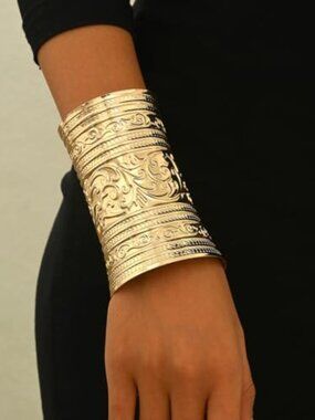 New - Chunky Gold Cuff Bangle Bracelets for Women Vintage Boho Wide Bracelet